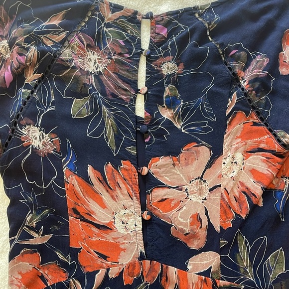 Free People Floral Navy and Orange Lined Dress Size 0 EUC - Picture 8 of 8